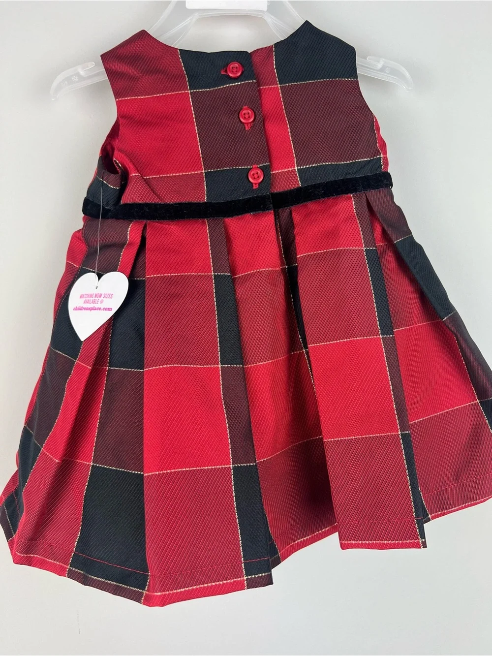 The Children's Place Red and Black Plaid Velvet-Waist Formal Dress